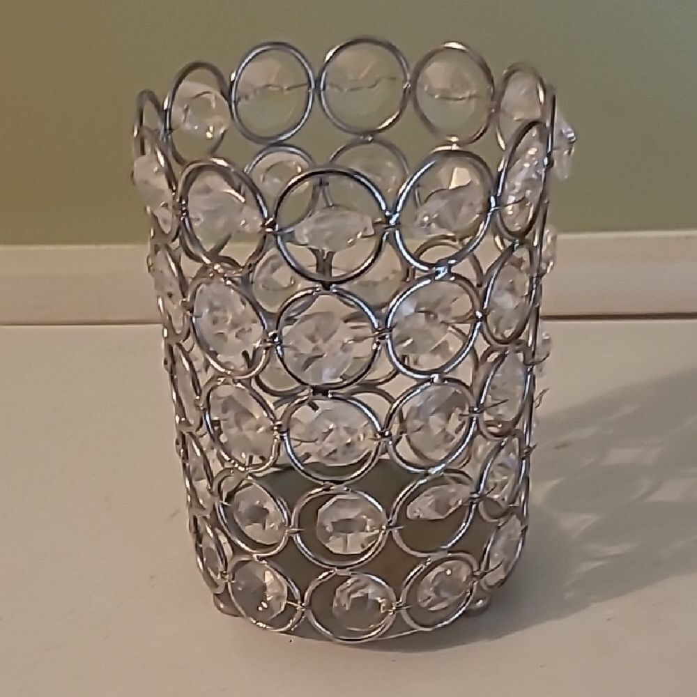 Crystal-Accented Silver Candle Holder